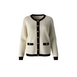 BCBGeneration Cream Cardigan Gold Buttons Black Trim Size S